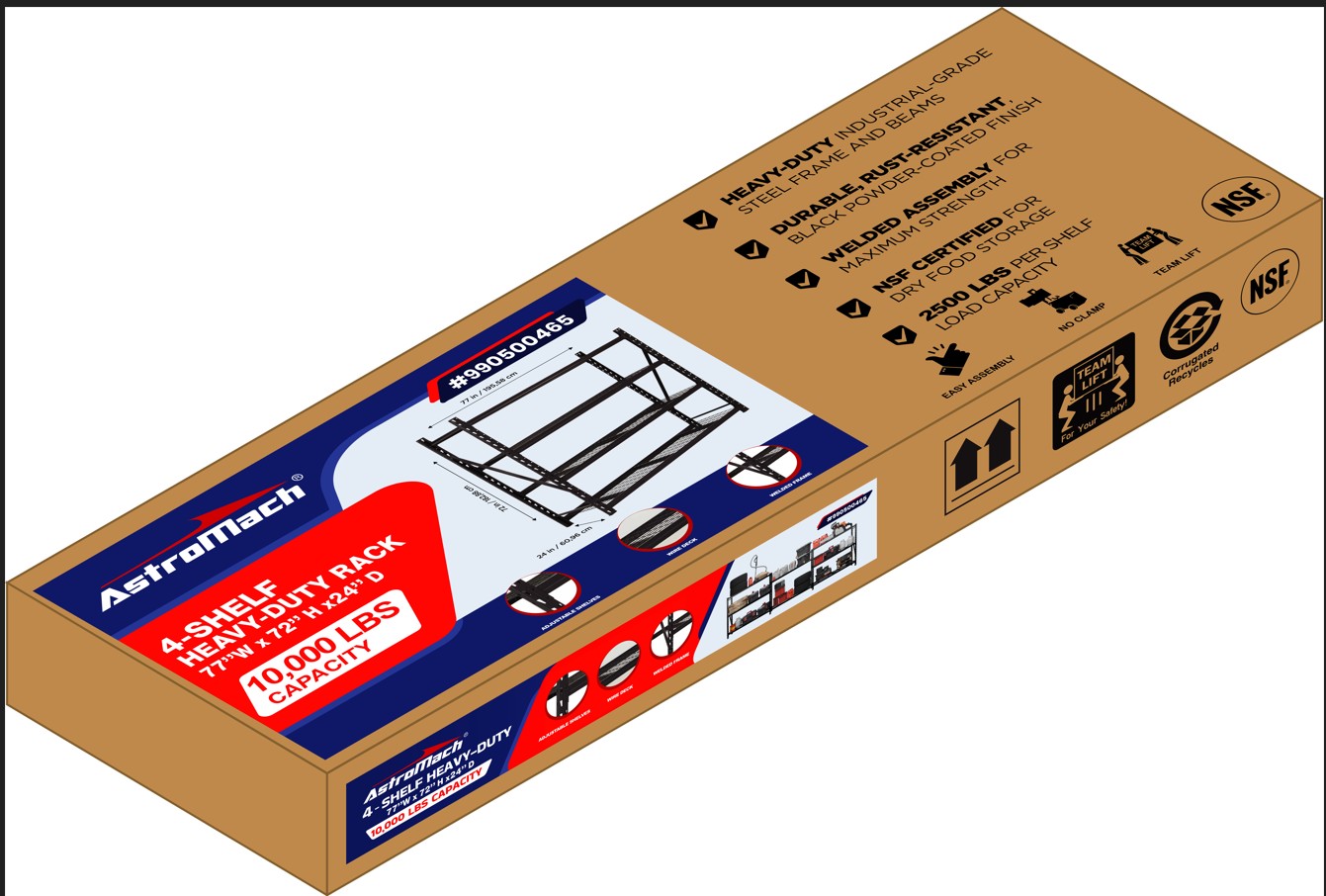 ASTROMACH 4-SHELF HEAVY-DUTY RACK 77W x 72H x24D -2500 lbs Load Capacity - Image 6