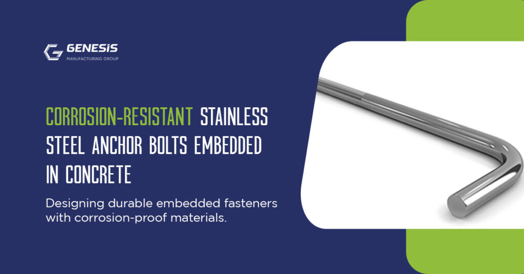 stainless steel corrosion resistant concrete anchor bolts embedded in concrete.